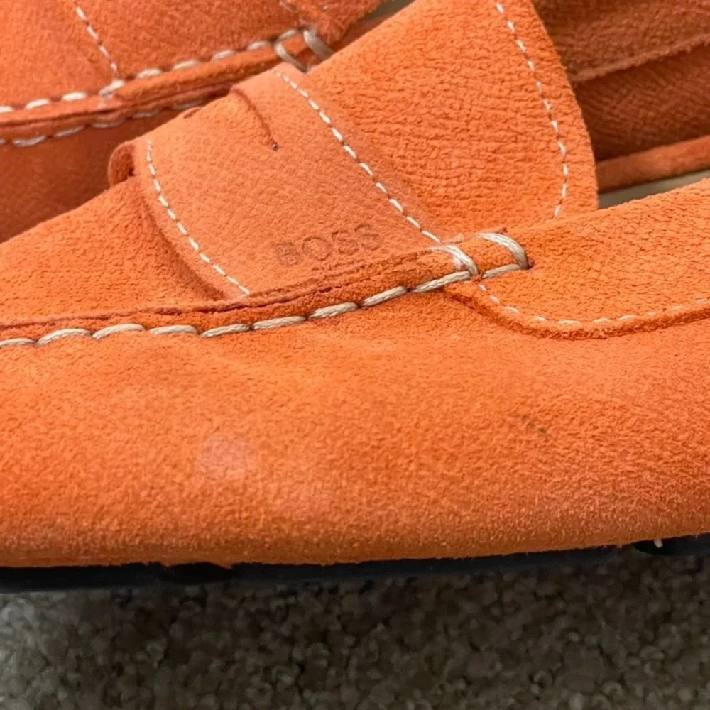BOSS Hugo Boss Penny Loafers Men 43 Orange US 10 Suede Driving Shoes Bold Casual